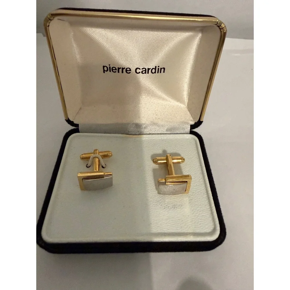 Pierre Cardin Mens Vintage‎ Two Tone Gold Silver Rectangle Toggle Back Cufflinks